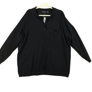 RDI Womens Size Medium Oversized Polo Collared Pullover Sweater Black Pocket